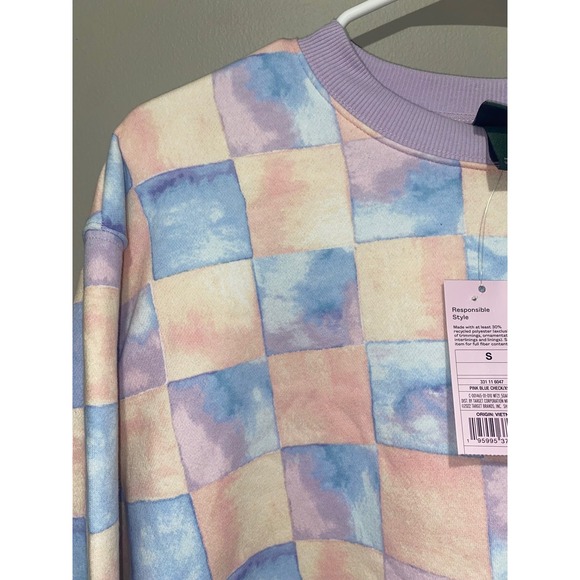 NWT Wild Fable Pink Blue Checkerboard Pattern Sweatshirt,‎ Small - Picture 2 of 5